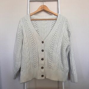 White Anthropologie Button Up Cable Knit Cardigan